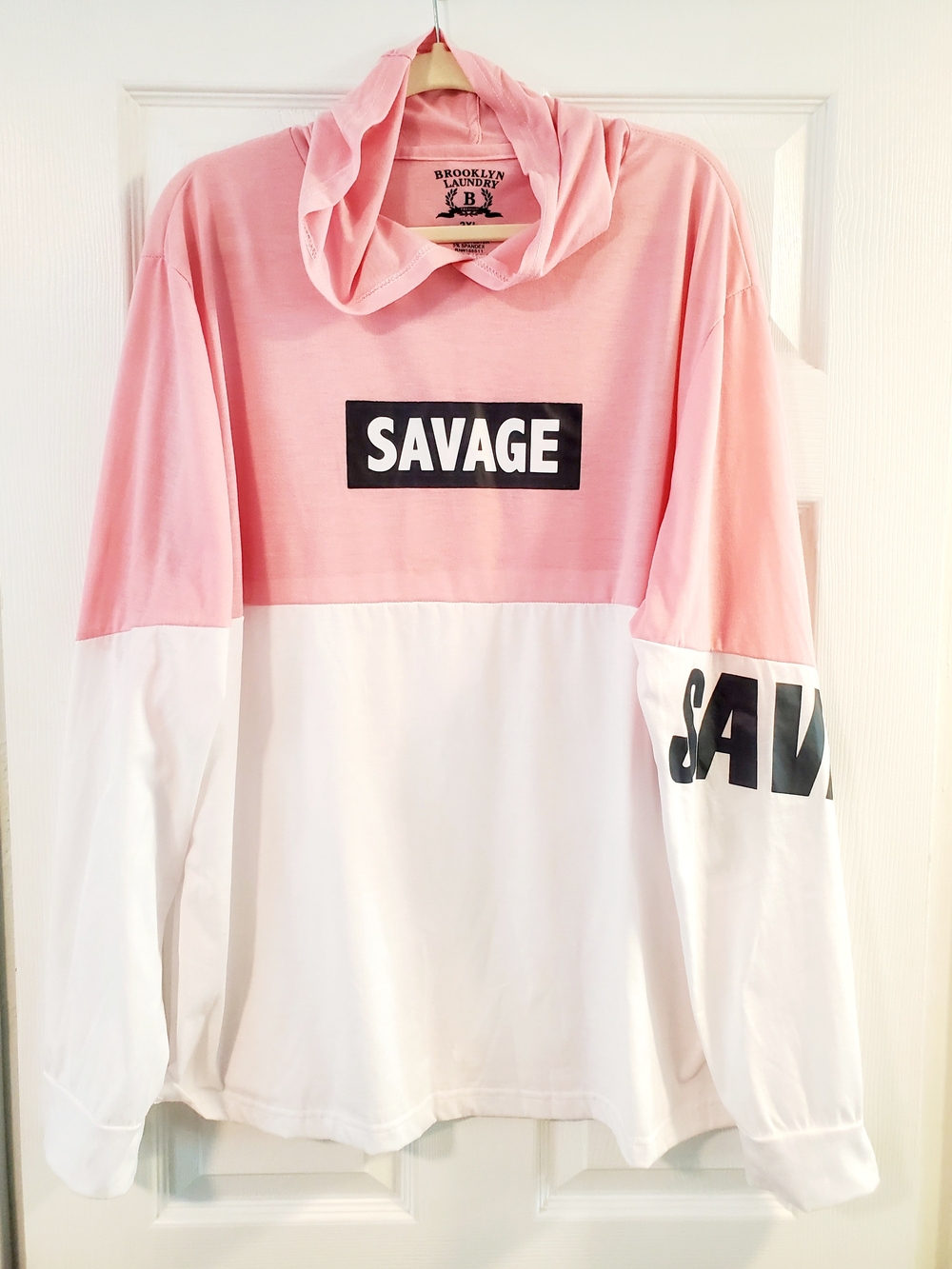 'Savage' Pink & White Lightweight 2XL Hooded Shirt